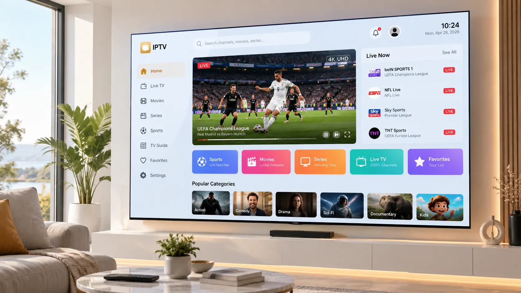 IPTV subscription plans displayed on a tablet screen showing monthly, quarterly and annual pricing options